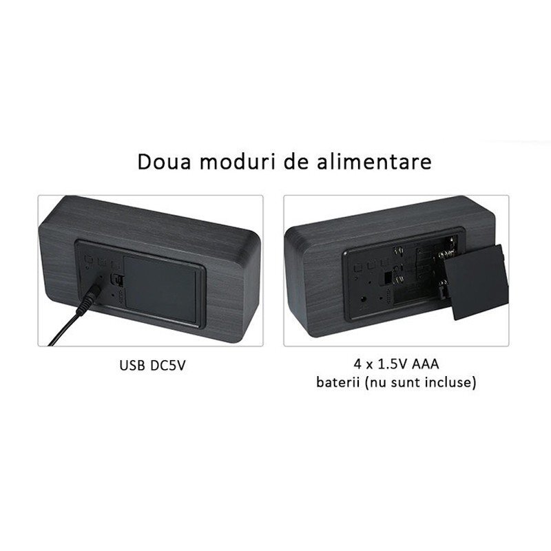 Procart Ceas digital led ora data temperatura alarma alimentare duala mdf