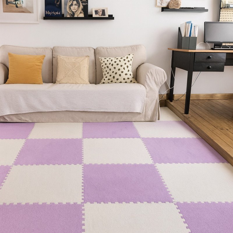 Procart Covoras puzzle pufos 61.5x61.5x1.7 cm spuma eva set 2 piese culoare light purple
