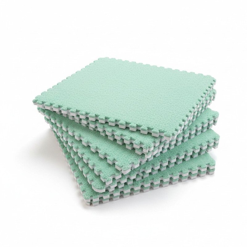 Procart Covoras puzzle pufos 61.5x61.5x1.7 cm spuma eva set 2 piese culoare mint green