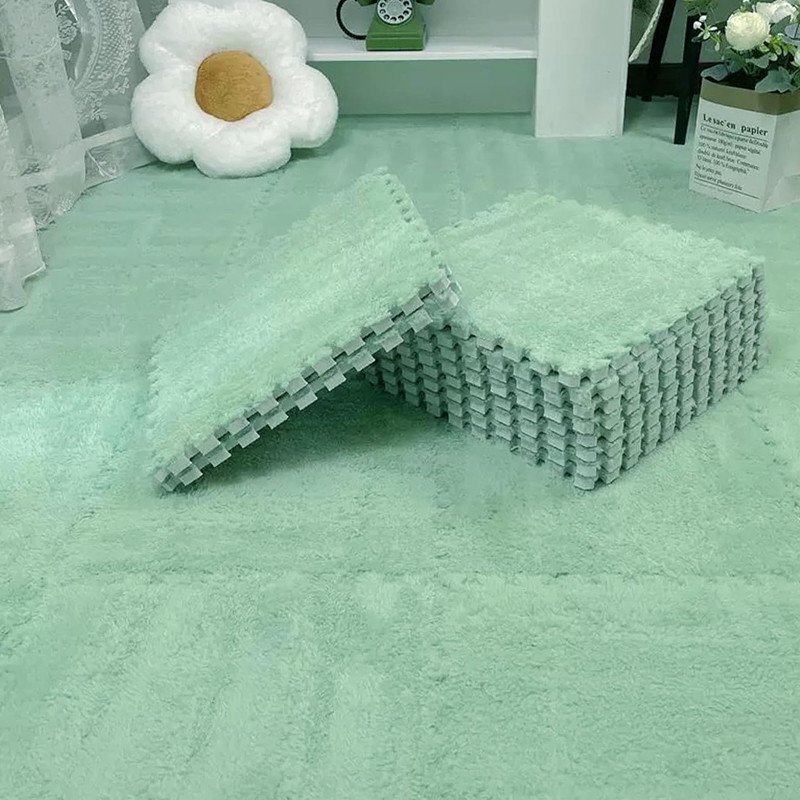 Procart Covoras puzzle pufos 61.5x61.5x1.7 cm spuma eva set 2 piese culoare mint green