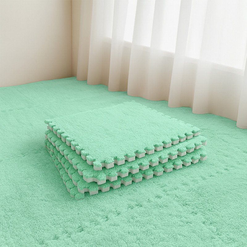 Procart Covoras puzzle pufos 61.5x61.5x1.7 cm spuma eva set 2 piese culoare mint green