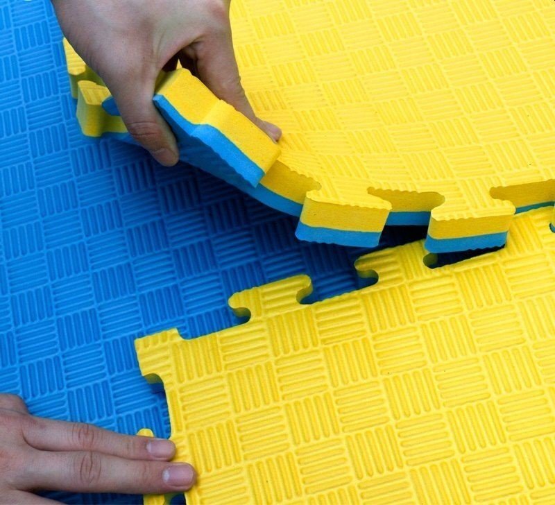 Procart Covoras tip puzzle xxl spuma eva 100x100 cm grosime 2 cm antiderapant galbenalbastru