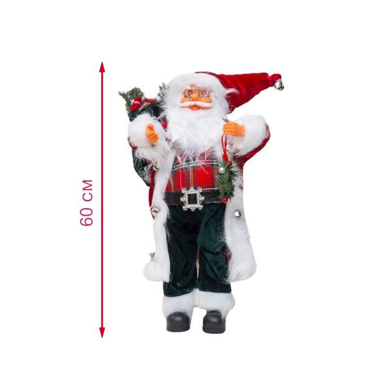 Procart Decoratiune mos craciun 60 cm sac de cadouri coronita blanita artificiala