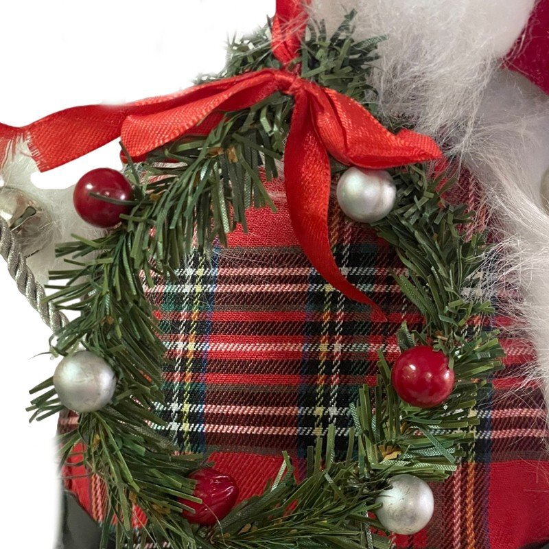 Procart Decoratiune mos craciun 60 cm sac de cadouri coronita blanita artificiala