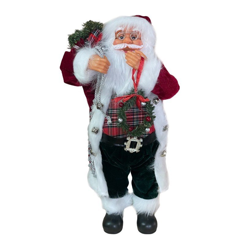 Procart Decoratiune mos craciun 60 cm sac de cadouri coronita blanita artificiala