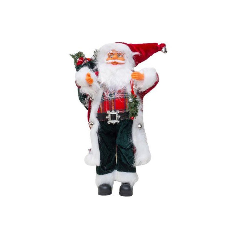 Procart Decoratiune mos craciun 60 cm sac de cadouri coronita blanita artificiala