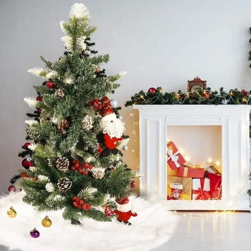 Procart Fusta covor blanita alba pentru brad de craciun diametru 120 cm pufoasa aspect zapada
