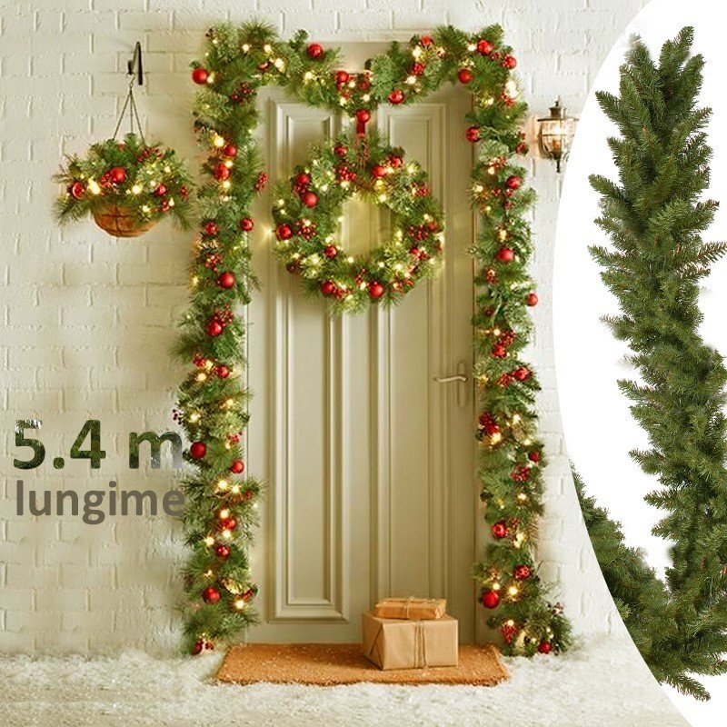 Procart Ghirlanda decorativa din brad artificial molid scandinav lungime 5.4 m verde natural aspect bogat