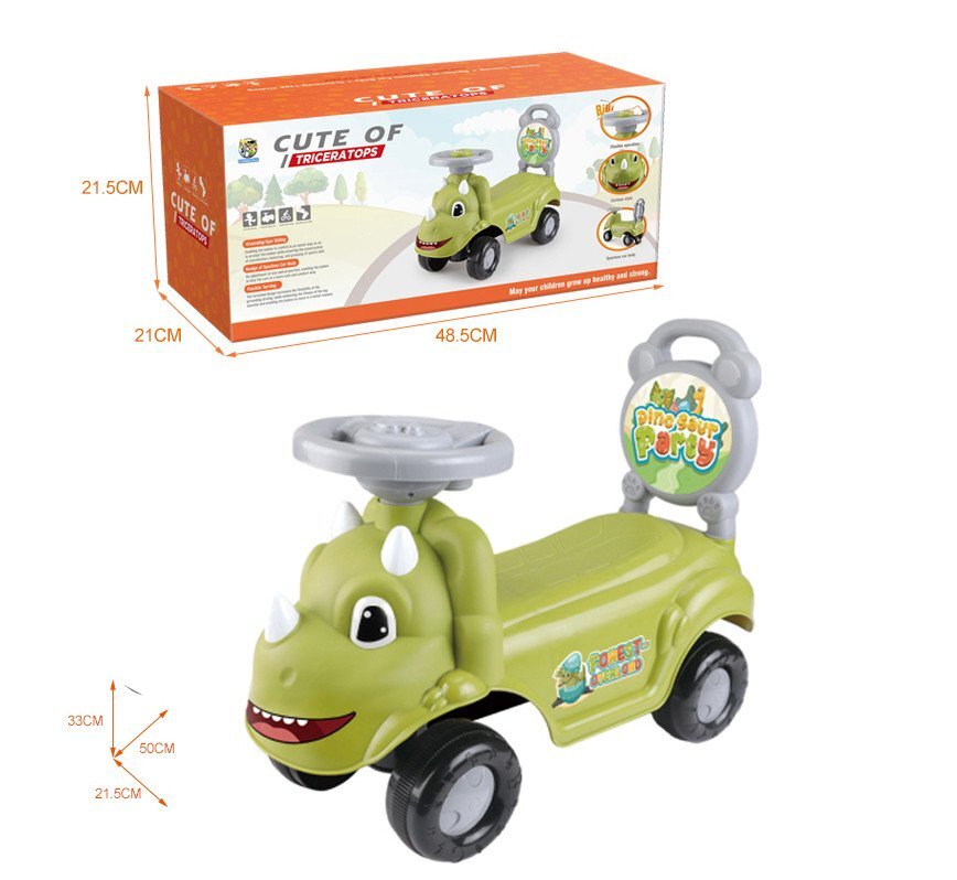 Procart Masinuta fara pedale model dinozaur verde volan muzical 50x21.5x33 cm