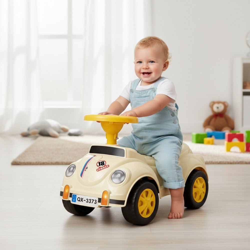 Procart Masinuta fara pedale pentru copii 1-3 ani 35x51x25 cm model retro bej