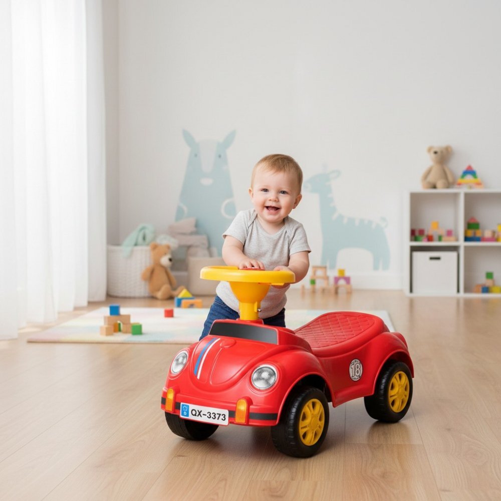 Procart Masinuta fara pedale pentru copii 1-3 ani 35x51x25 cm model retro rosie
