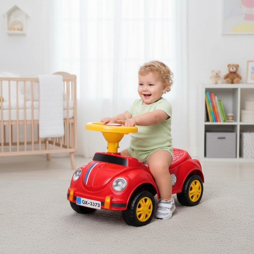Procart Masinuta fara pedale pentru copii 1-3 ani 35x51x25 cm model retro rosie