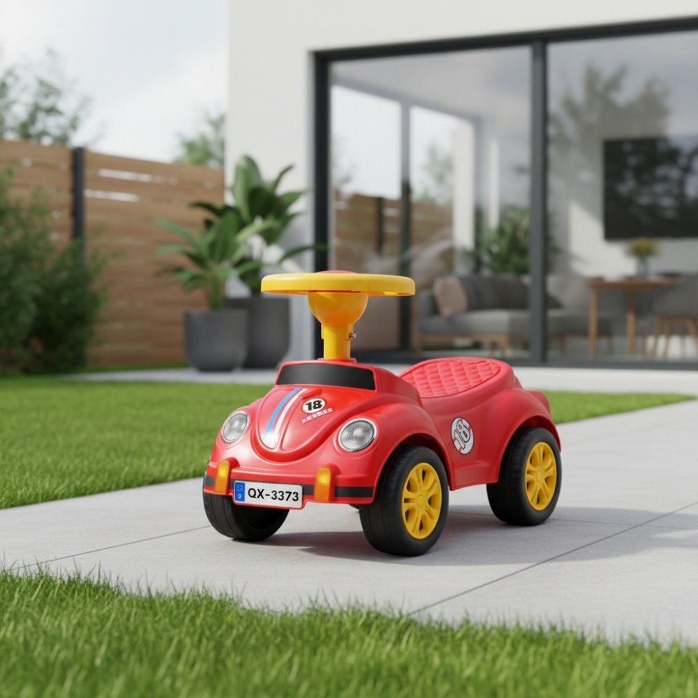 Procart Masinuta fara pedale pentru copii 1-3 ani 35x51x25 cm model retro rosie