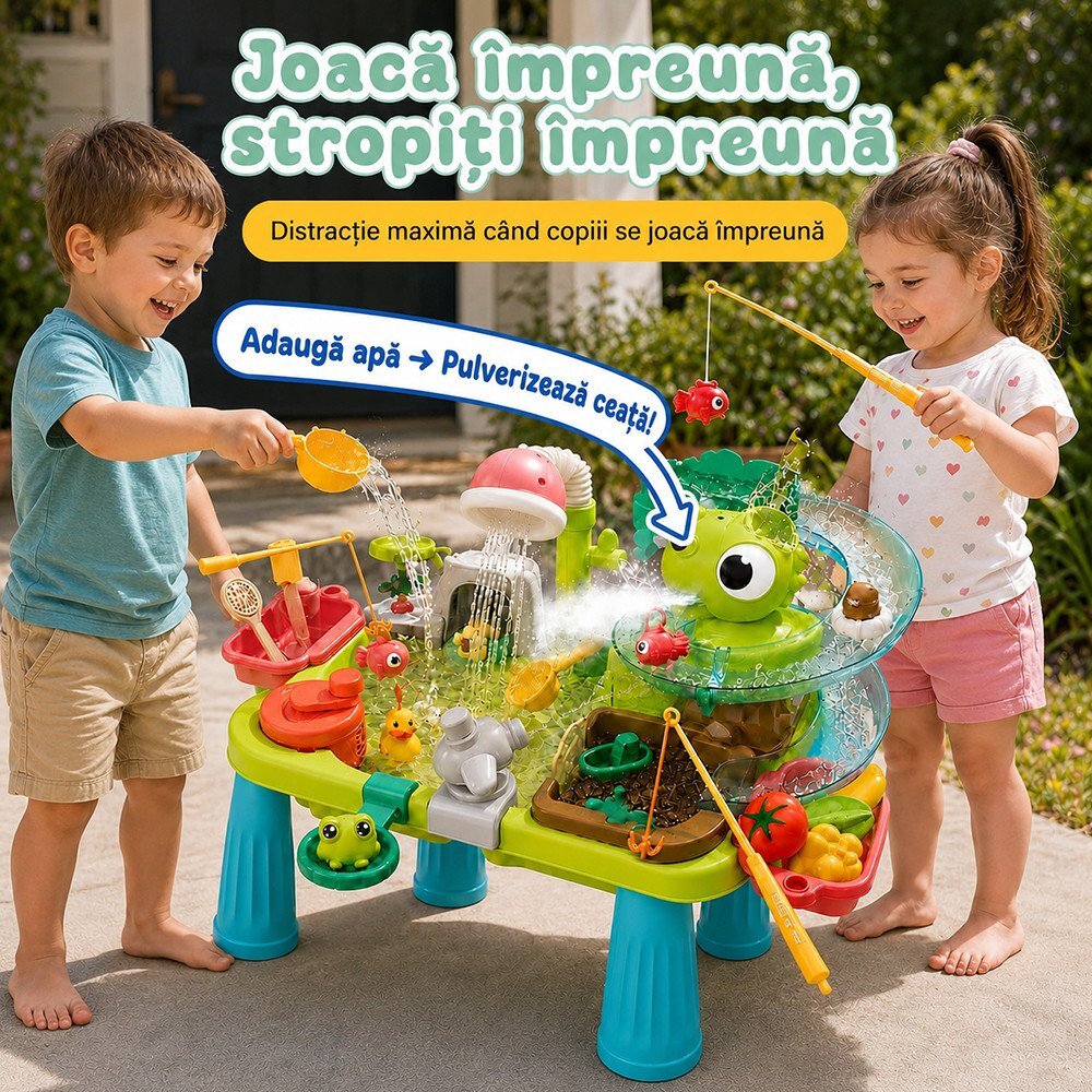 Procart Masuta de activitati interactiva cu apa parc acvatic cu dinozauri cascada pescuit si accesorii picioare detasabile