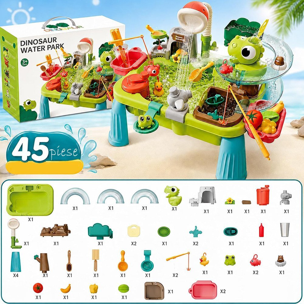 Procart Masuta de activitati interactiva cu apa parc acvatic cu dinozauri cascada pescuit si accesorii picioare detasabile