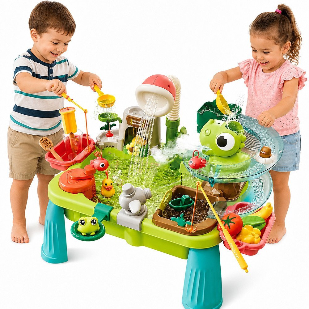 Procart Masuta de activitati interactiva cu apa parc acvatic cu dinozauri cascada pescuit si accesorii picioare detasabile