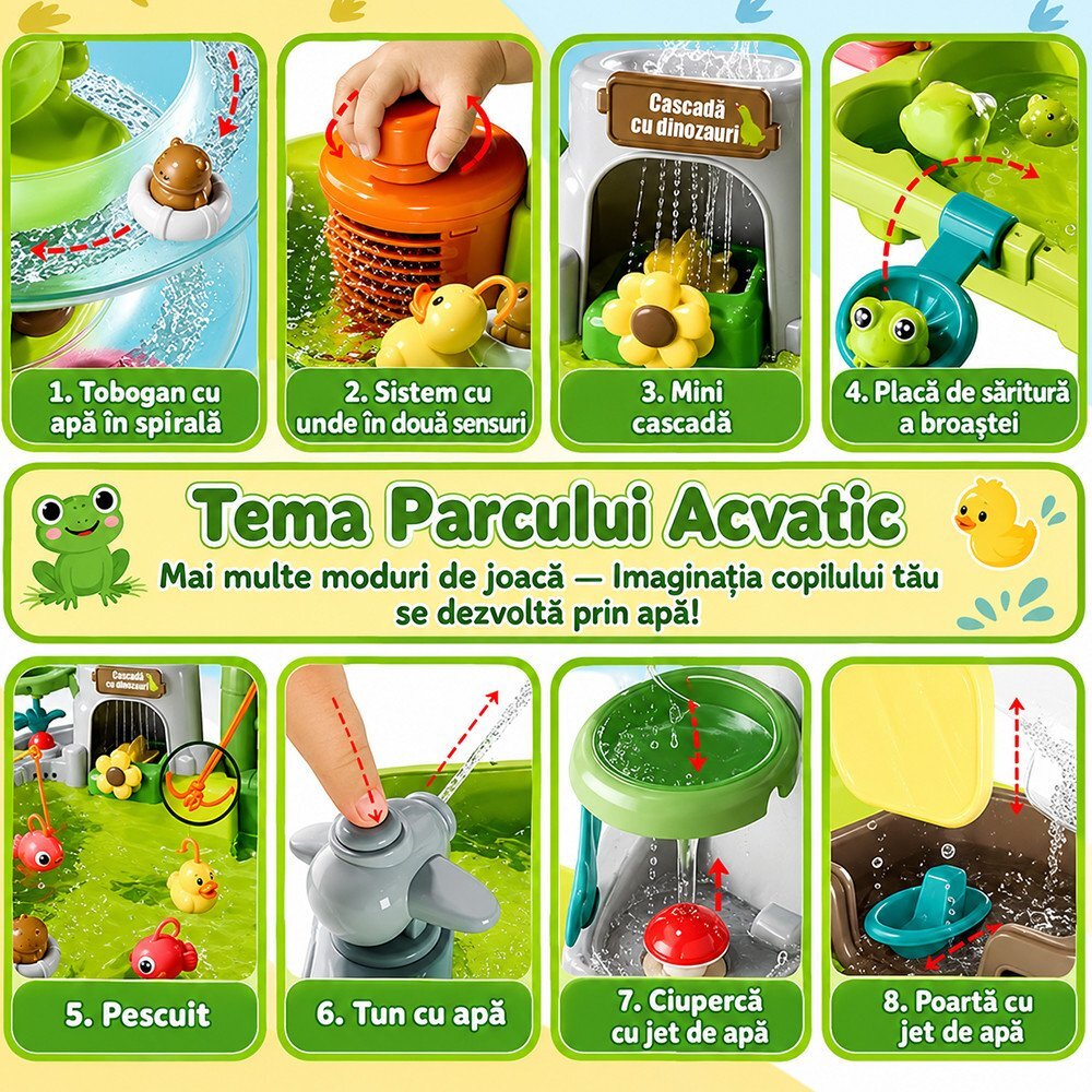 Procart Masuta de activitati interactiva cu apa parc acvatic cu dinozauri cascada pescuit si accesorii picioare detasabile