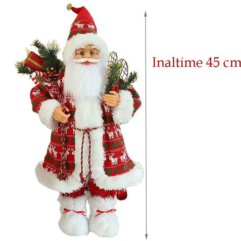 Procart Mos craciun 45 cm figurina pentru interior imprimeu reni