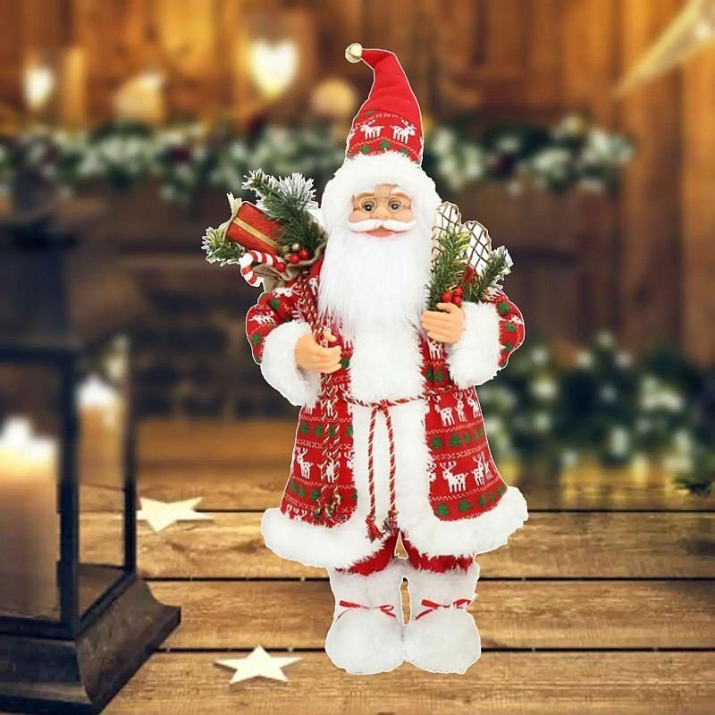 Procart Mos craciun 45 cm figurina pentru interior imprimeu reni