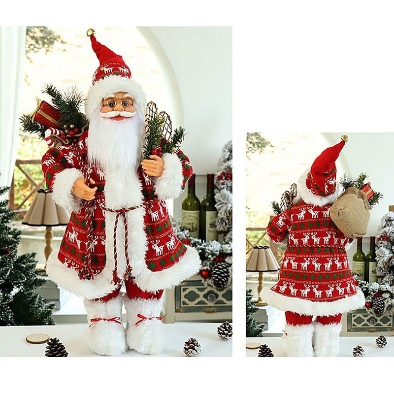Procart Mos craciun 45 cm figurina pentru interior imprimeu reni