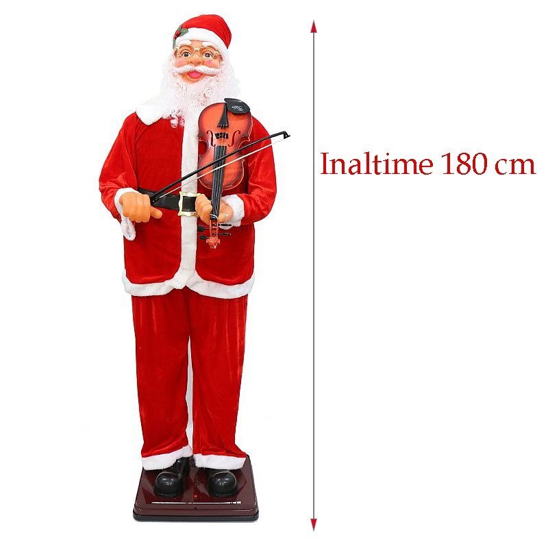 Procart Mos craciun cu vioara figurina muzicala 180 cm canta si danseaza suport sustinere senzor sunet