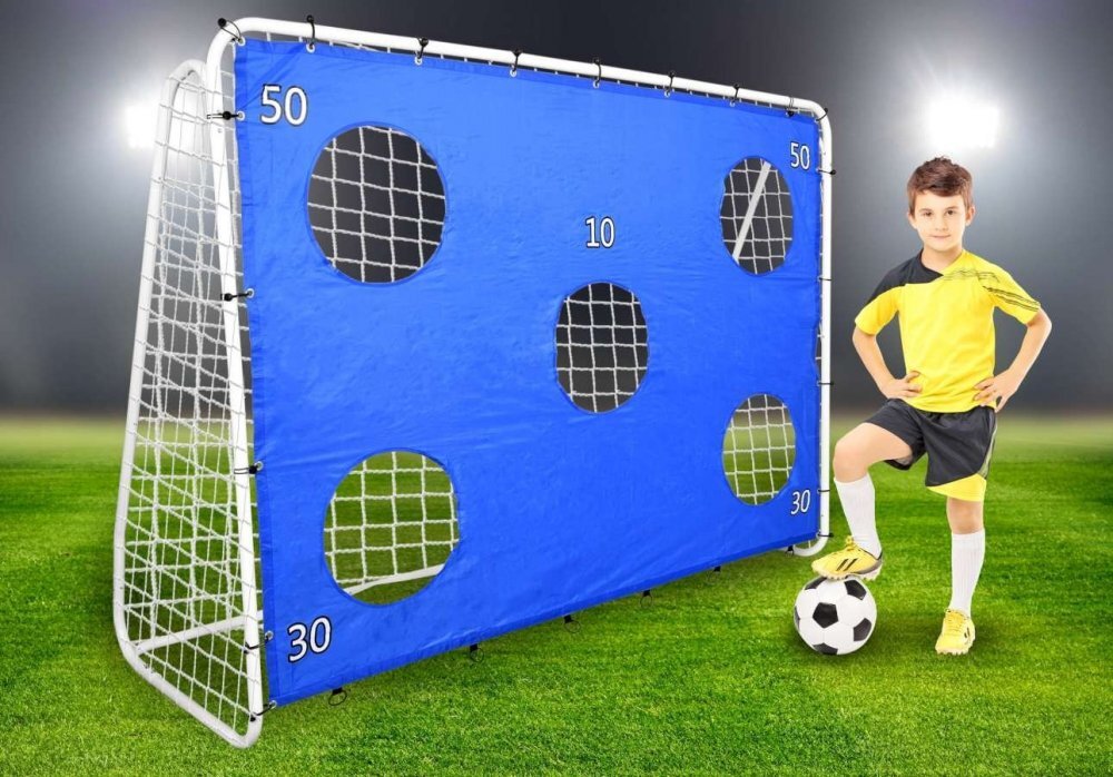 Procart Poarta de fotbal cu 5 tinte pentru antrenament 240x150x90 cm profil 32 mm otel albalbastru