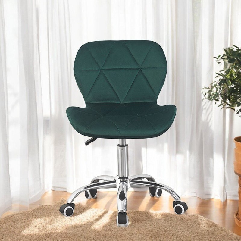 Procart Scaun birou stil scandinav tapiterie catifea reglabil pe inaltime baza otel cromat verde