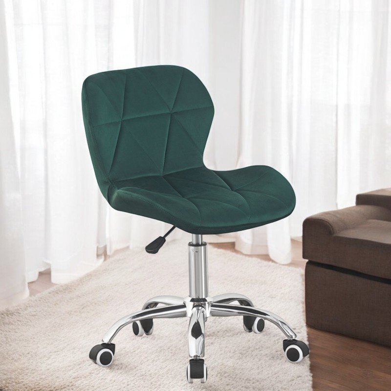 Procart Scaun birou stil scandinav tapiterie catifea reglabil pe inaltime baza otel cromat verde