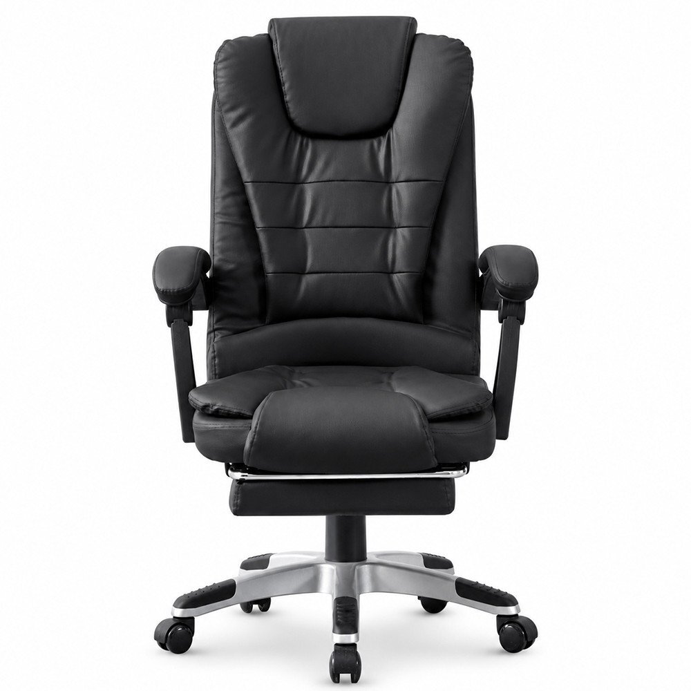 Procart Scaun de birou directorial cu 2 zone de masaj suport picioare retractabil spatar inclinabil piele ecologica negru