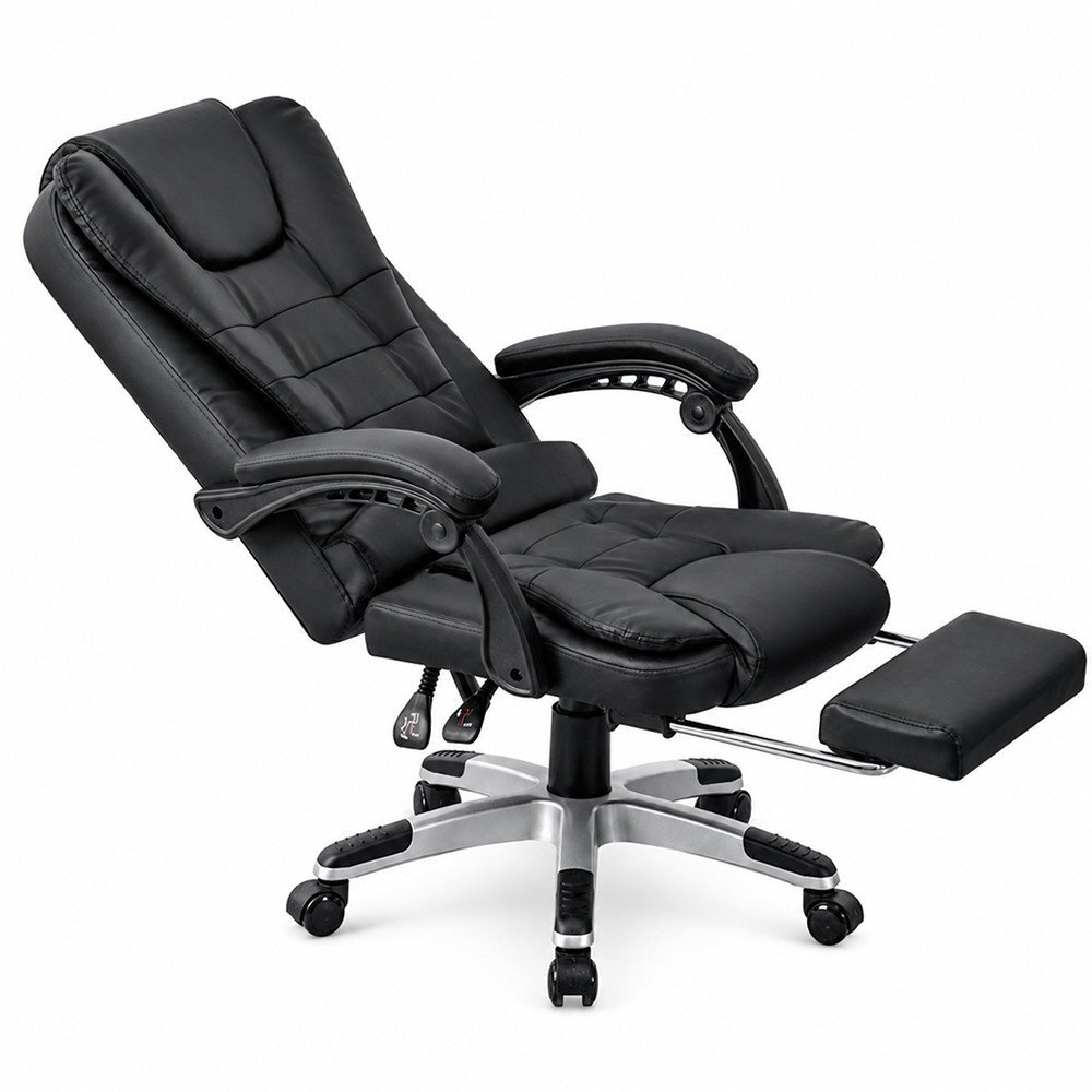 Procart Scaun de birou directorial cu 2 zone de masaj suport picioare retractabil spatar inclinabil piele ecologica negru