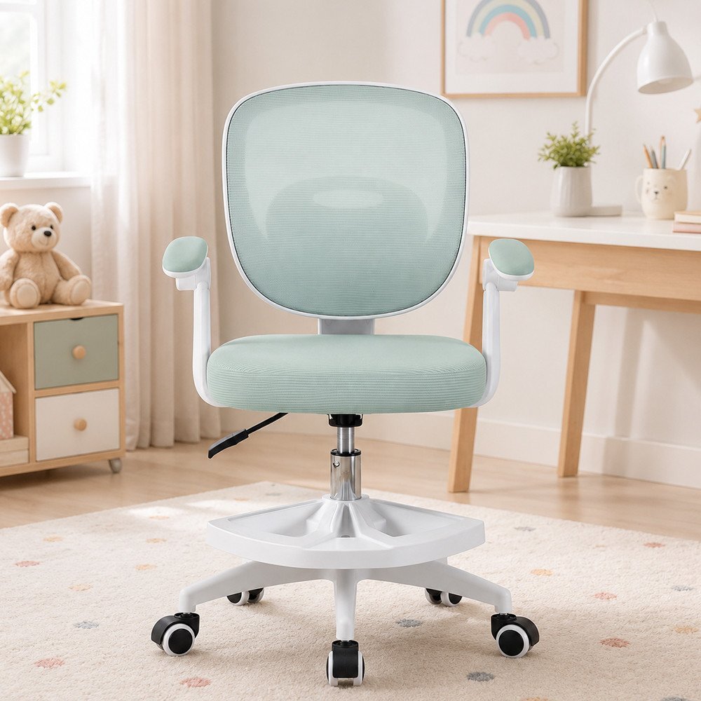 Procart Scaun de birou ergonomic pentru copii si adolescenti verde menta reglabil pe inaltime suport picioare