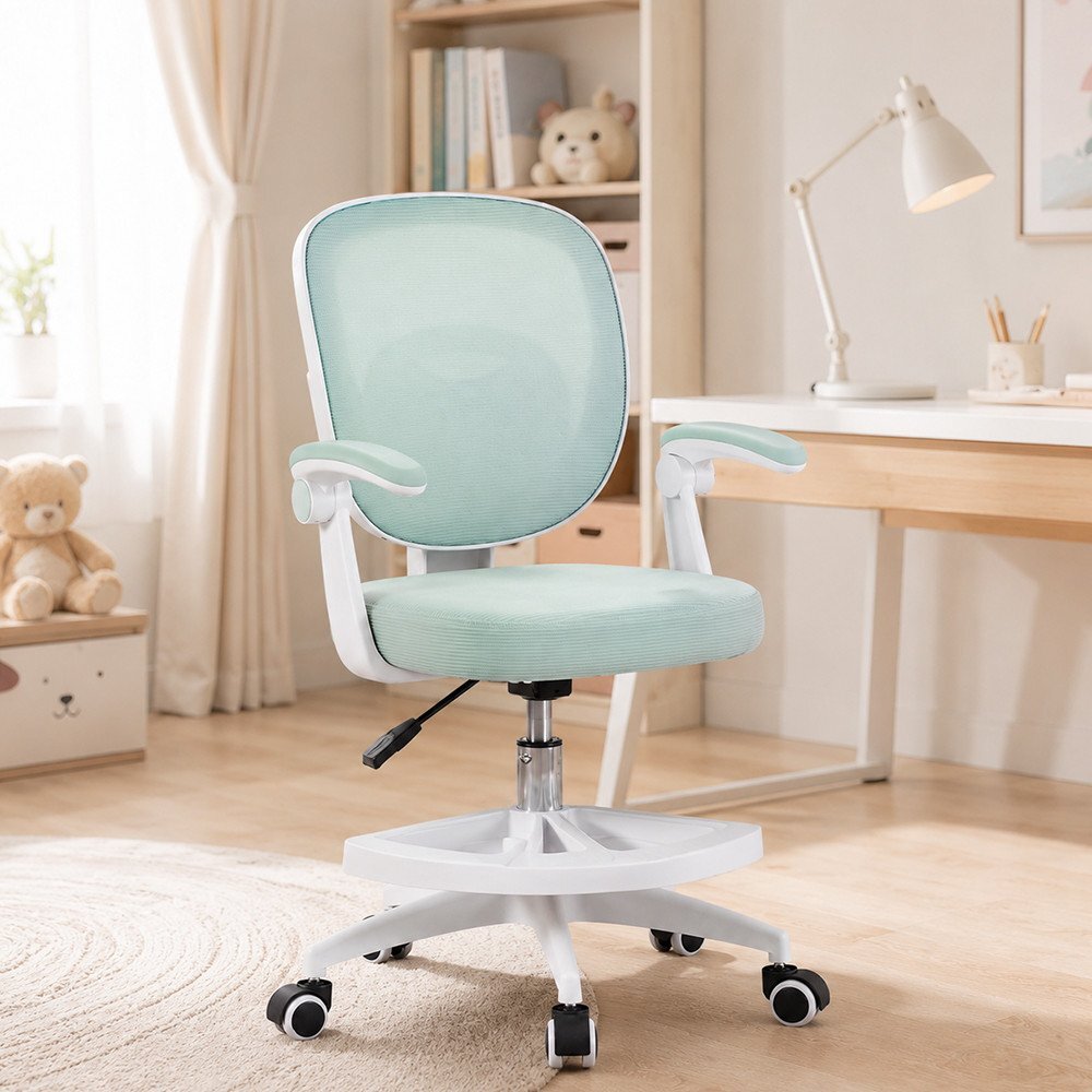 Procart Scaun de birou ergonomic pentru copii si adolescenti verde menta reglabil pe inaltime suport picioare