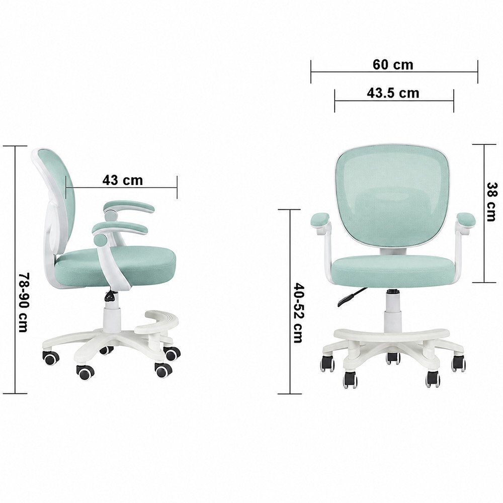 Procart Scaun de birou ergonomic pentru copii si adolescenti verde menta reglabil pe inaltime suport picioare
