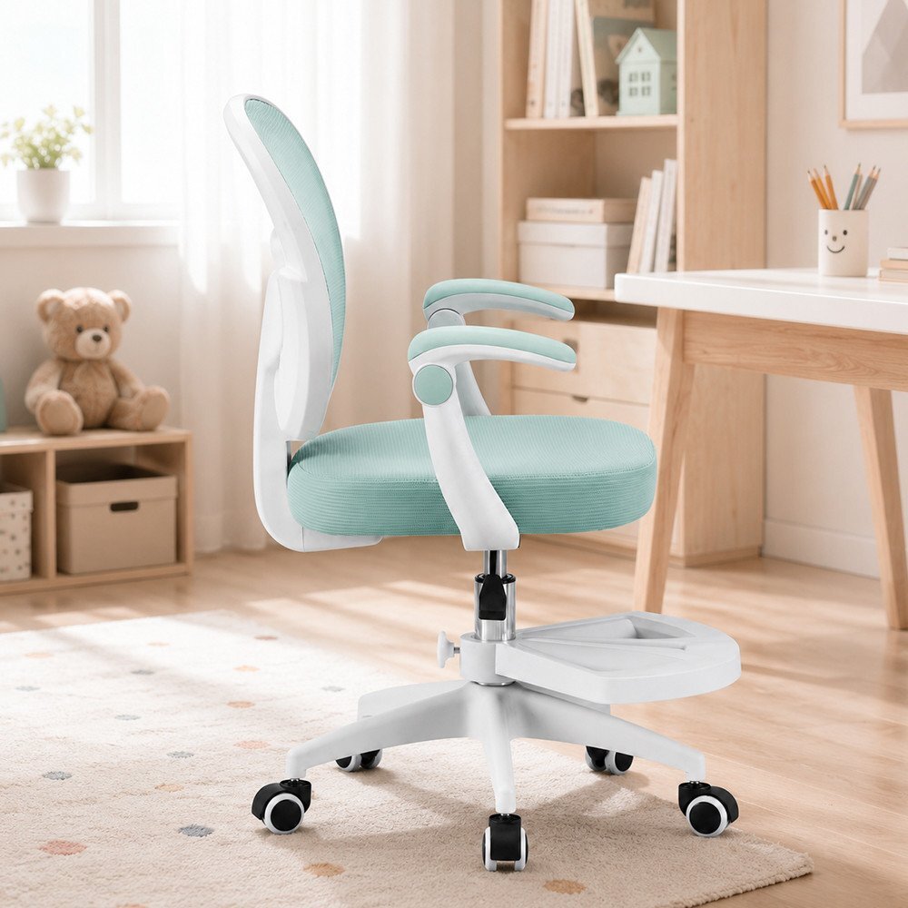 Procart Scaun de birou ergonomic pentru copii si adolescenti verde menta reglabil pe inaltime suport picioare