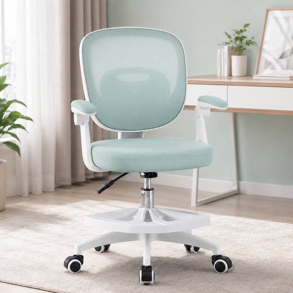 Procart Scaun de birou ergonomic pentru copii si adolescenti verde menta reglabil pe inaltime suport picioare