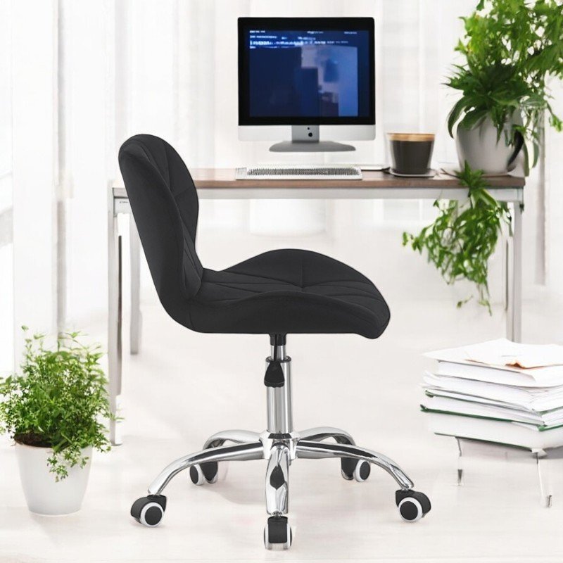 Procart Scaun de birou in stil scandinav inaltime 72-84 cm roti mobile cauciucate baza otel cromat velur negru