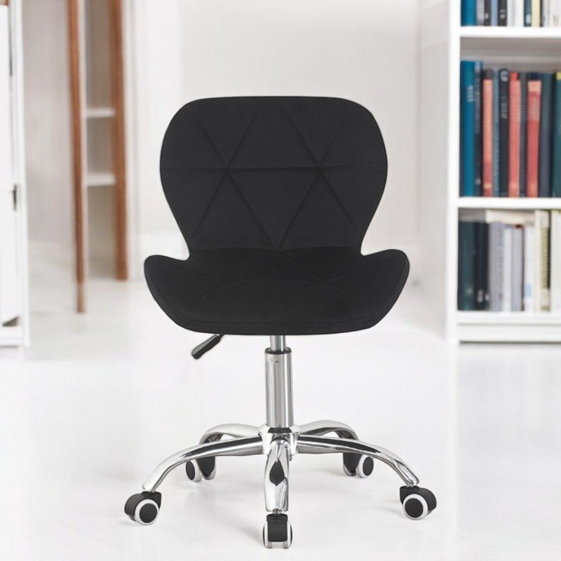Procart Scaun de birou in stil scandinav inaltime 72-84 cm roti mobile cauciucate baza otel cromat velur negru
