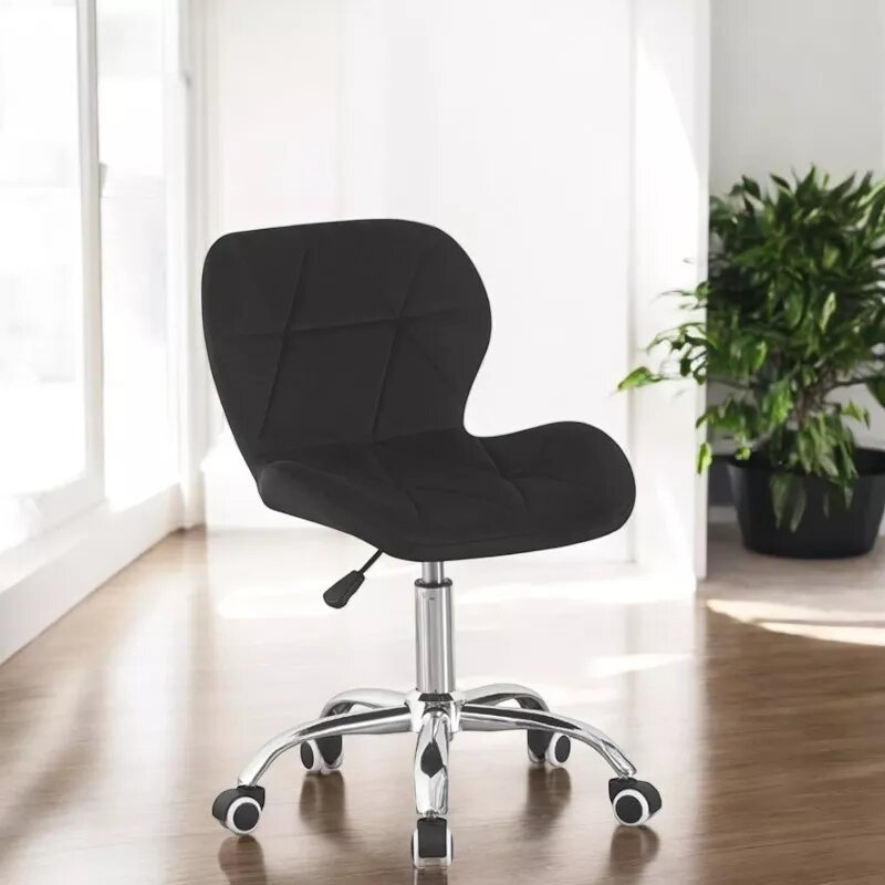 Procart Scaun de birou in stil scandinav inaltime 72-84 cm roti mobile cauciucate baza otel cromat velur negru