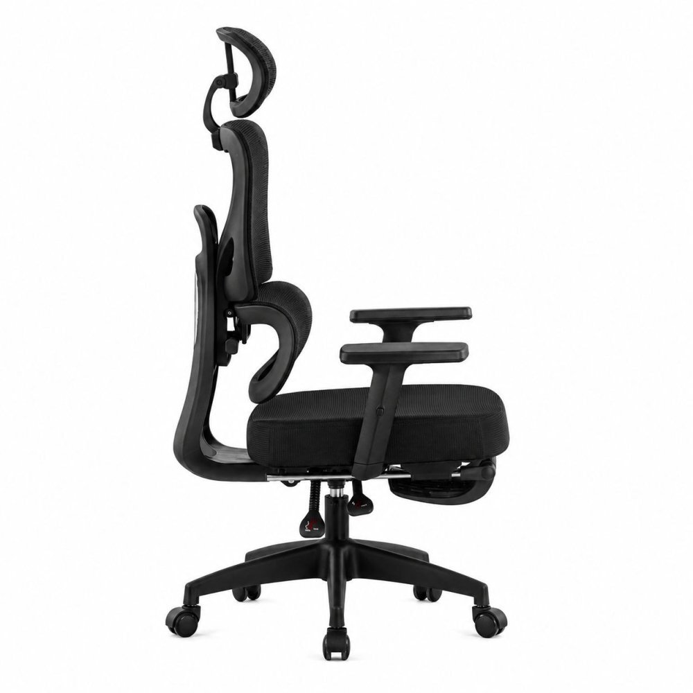 Procart Scaun ergonomic de birou cu suport picioare retractabil tetiera si suport lombar reglabile mesh negru