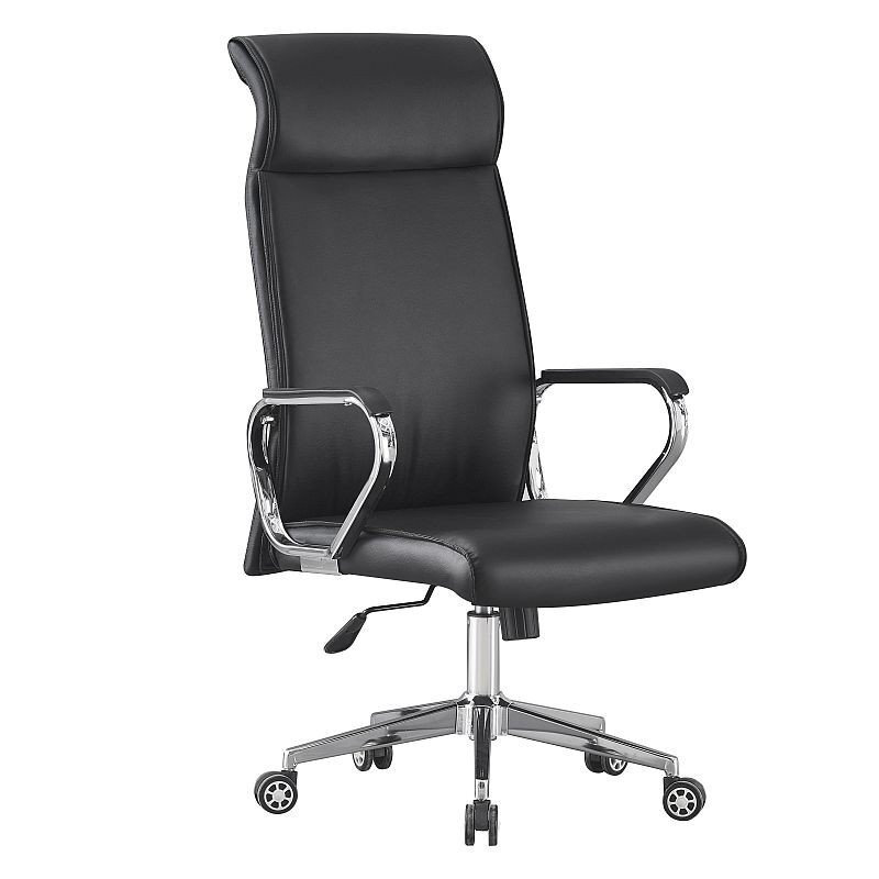 Procart Scaun ergonomic de birou piele ecologica inaltime reglabila baza si manere otel cromat negru