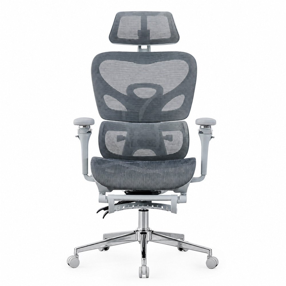 Procart Scaun ergonomic de birou sezut reglabil pe adancime cotiere 5d spatar si tetiera reglabile suport picioare mesh culoare gri