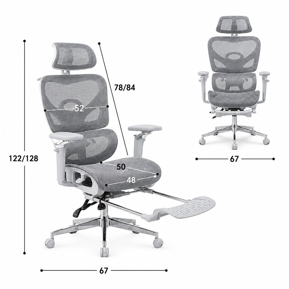 Procart Scaun ergonomic de birou sezut reglabil pe adancime cotiere 5d spatar si tetiera reglabile suport picioare mesh culoare gri