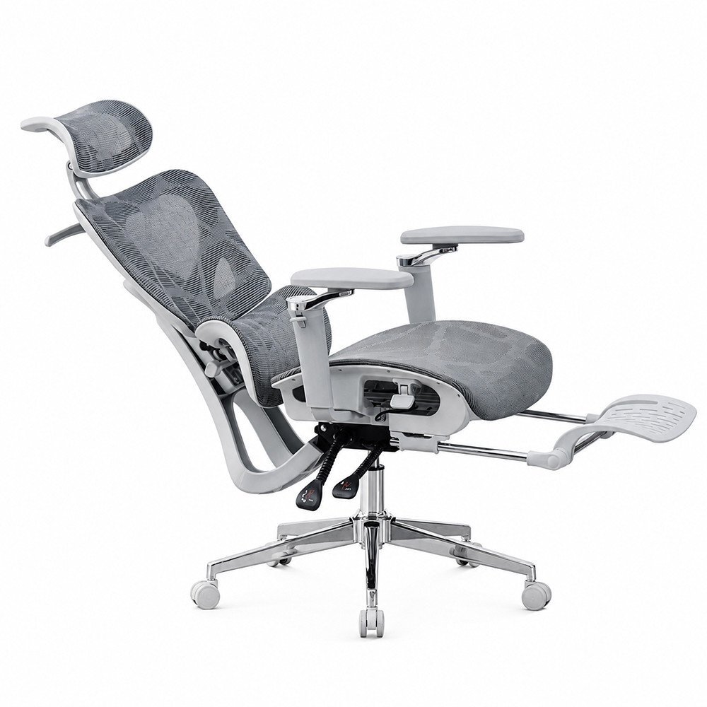 Procart Scaun ergonomic de birou sezut reglabil pe adancime cotiere 5d spatar si tetiera reglabile suport picioare mesh culoare gri