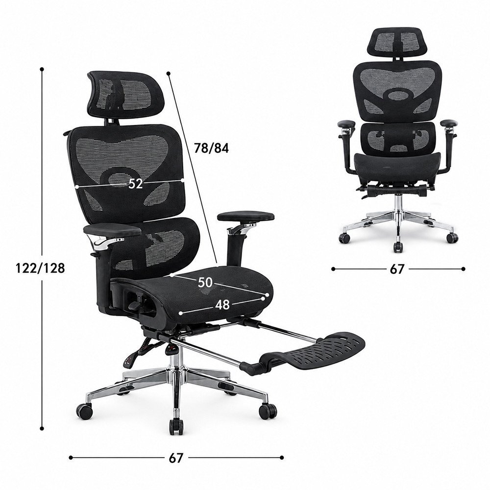 Procart Scaun ergonomic de birou sezut reglabil pe adancime cotiere 5d spatar si tetiera reglabile suport picioare mesh culoare negru