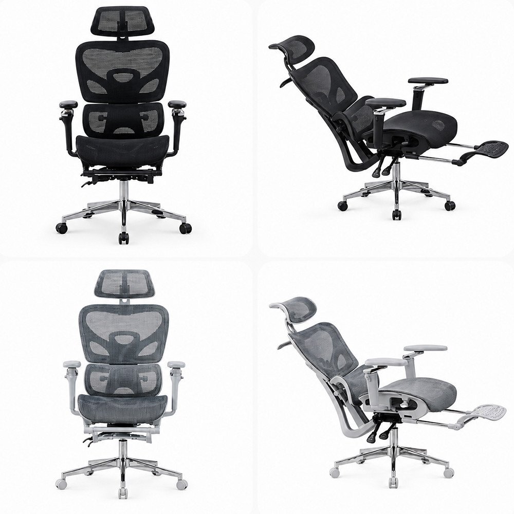 Procart Scaun ergonomic de birou sezut reglabil pe adancime cotiere 5d spatar si tetiera reglabile suport picioare mesh culoare negru