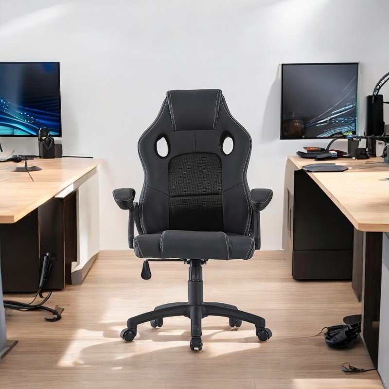 Procart Scaun ergonomic gaming inaltime reglabila tetiera si cotiere capitonate maxim 150 kg rotire 360 grade pvc si mesh