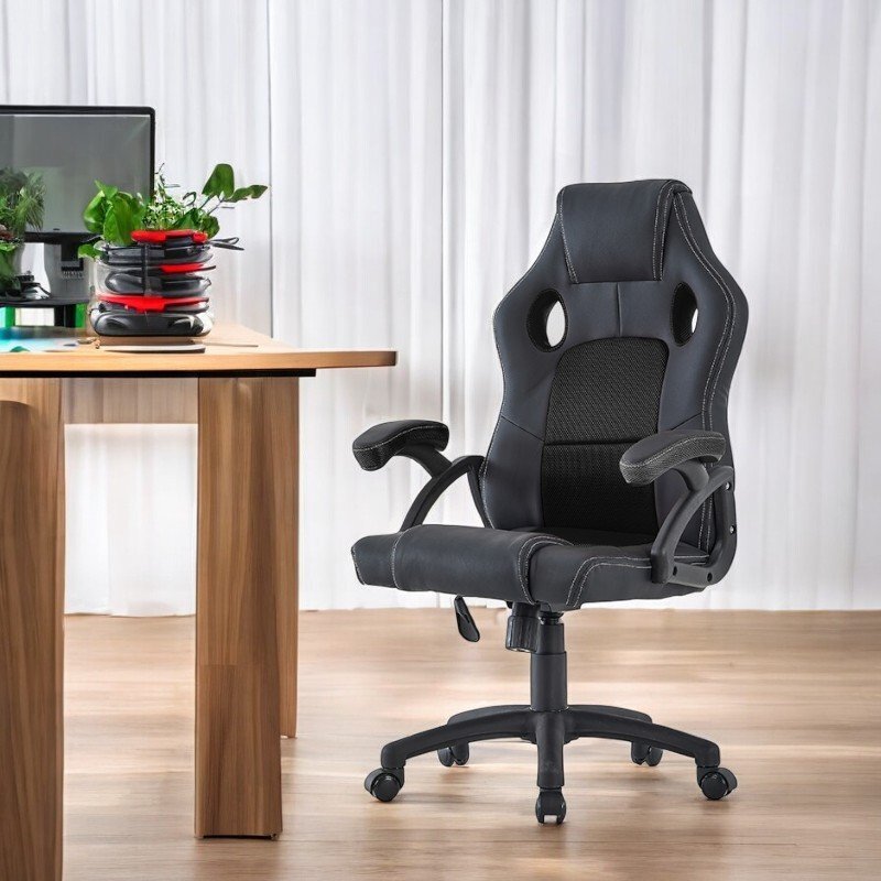 Procart Scaun ergonomic gaming inaltime reglabila tetiera si cotiere capitonate maxim 150 kg rotire 360 grade pvc si mesh