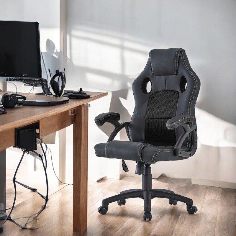 Procart Scaun ergonomic gaming inaltime reglabila tetiera si cotiere capitonate maxim 150 kg rotire 360 grade pvc si mesh