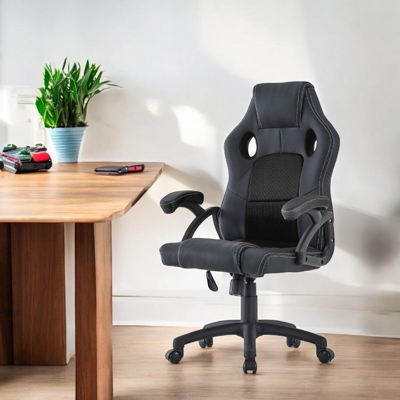 Procart Scaun ergonomic gaming inaltime reglabila tetiera si cotiere capitonate maxim 150 kg rotire 360 grade pvc si mesh