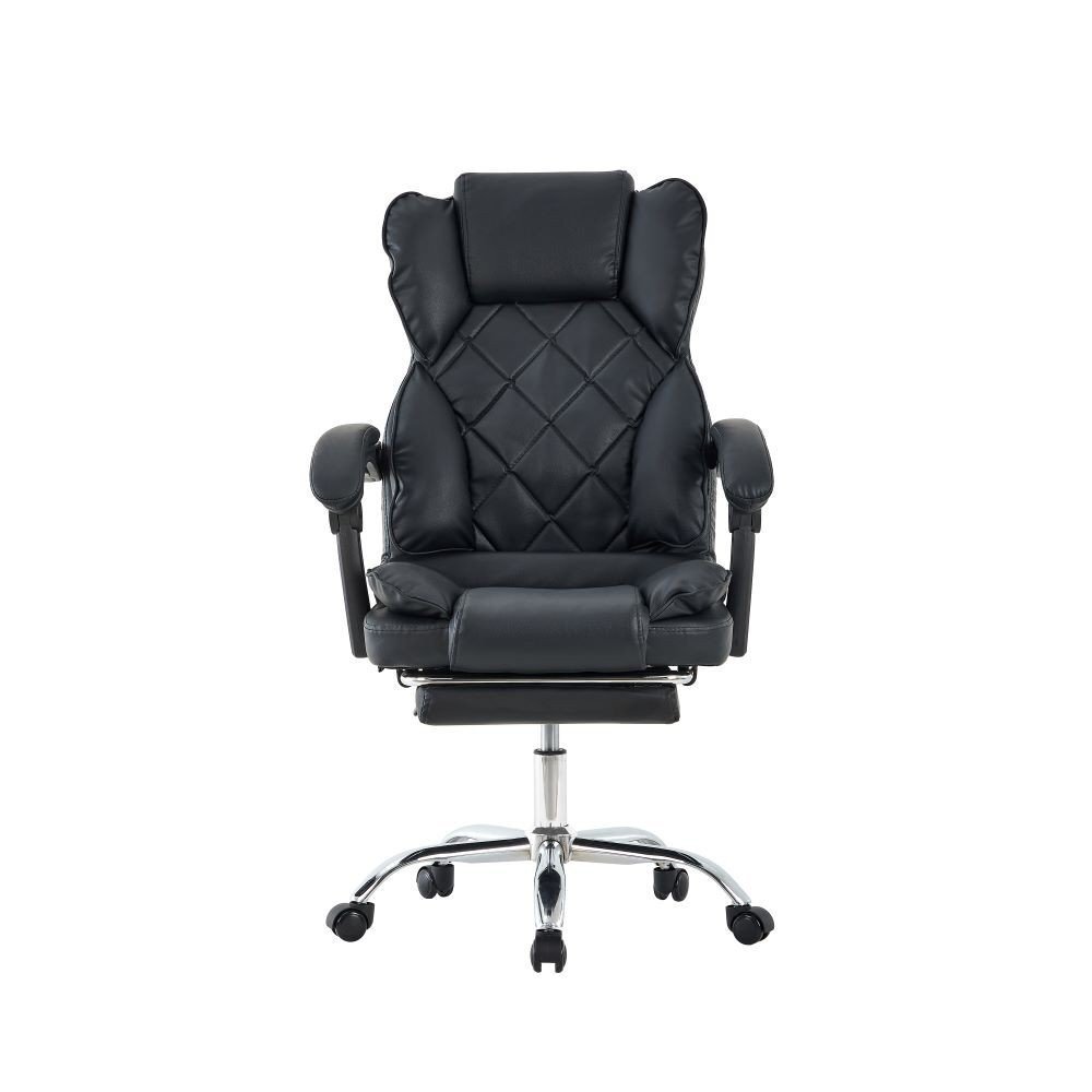Procart Scaun negru de birou suport picioare spatar rabatabil pivotant la 360 grade cotiere buretate piele ecologica